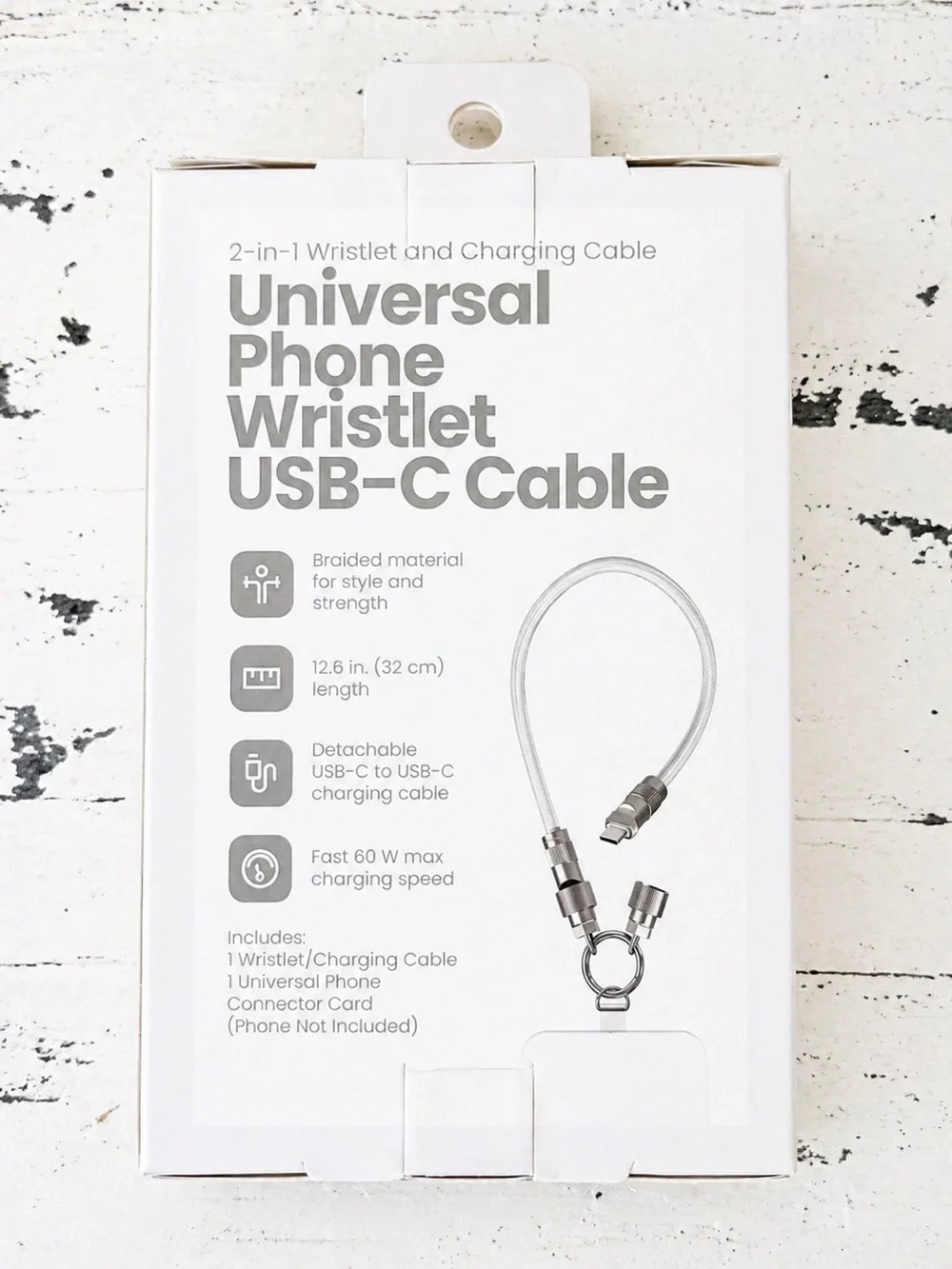 Universal Wristlet USB-C Charging Cable in White and Silver